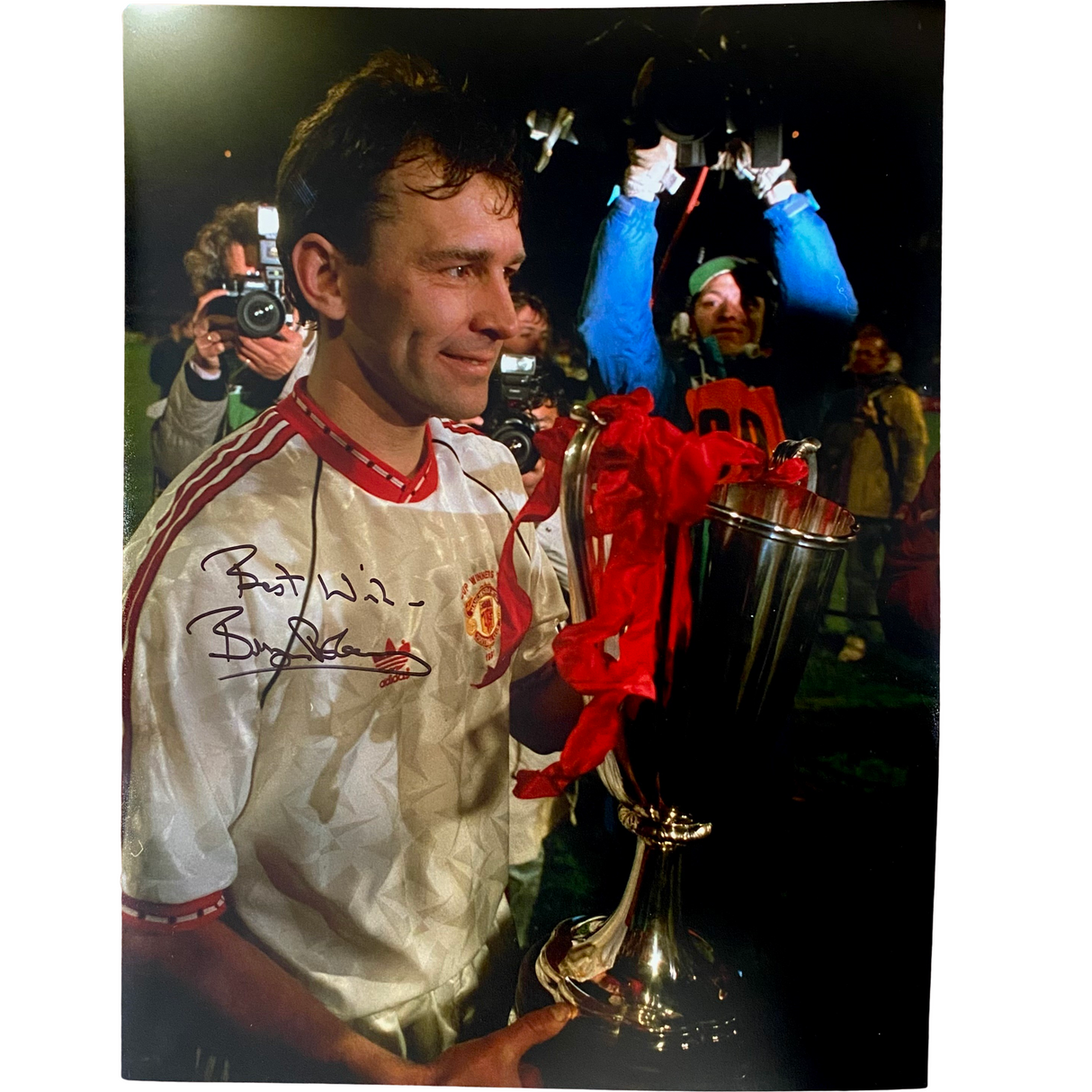 Bryan Robson 1991 ECWC Trophy Signed Photo (L)