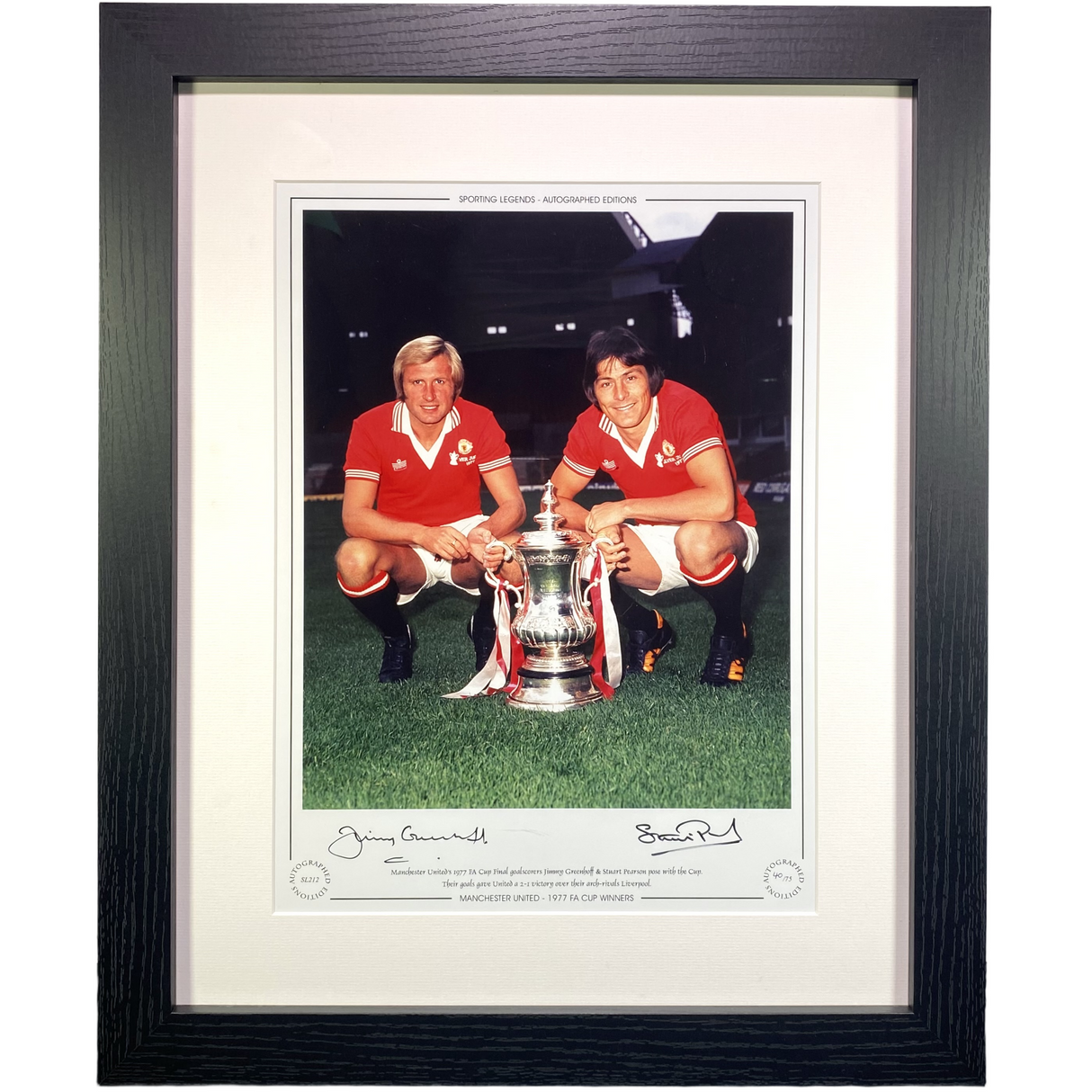 Jimmy Greenhoff & Stuart Pearson 1977 FA Cup winner Signed Framed Print (L)
