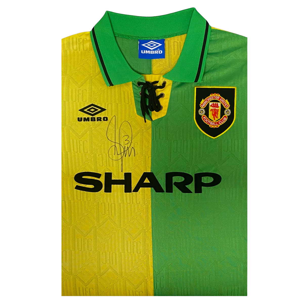 Denis Irwin Signed Manchester United 1992/1994 Green & Gold Shirt
