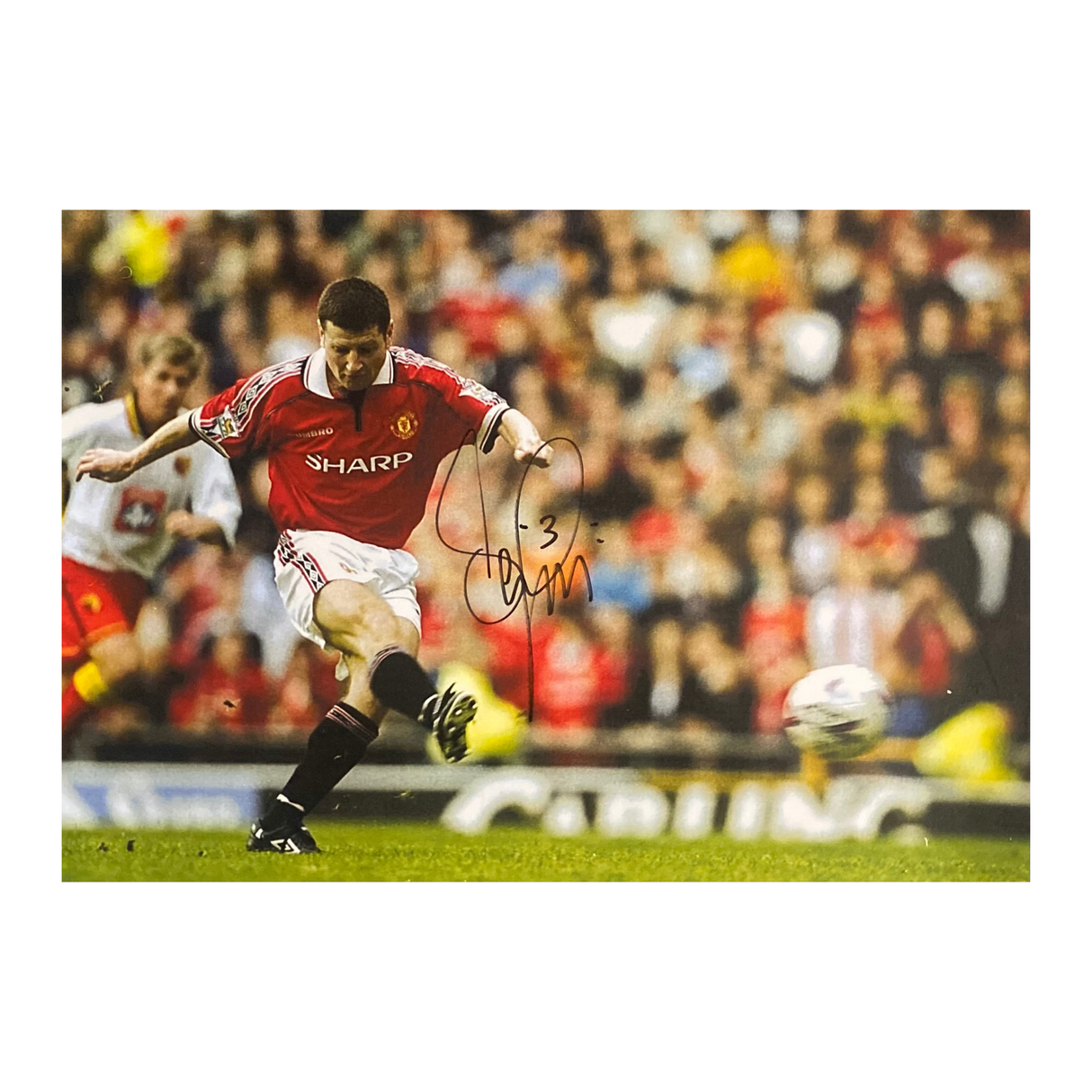 Denis Irwin Signed Classic Strike Photo Print (L)