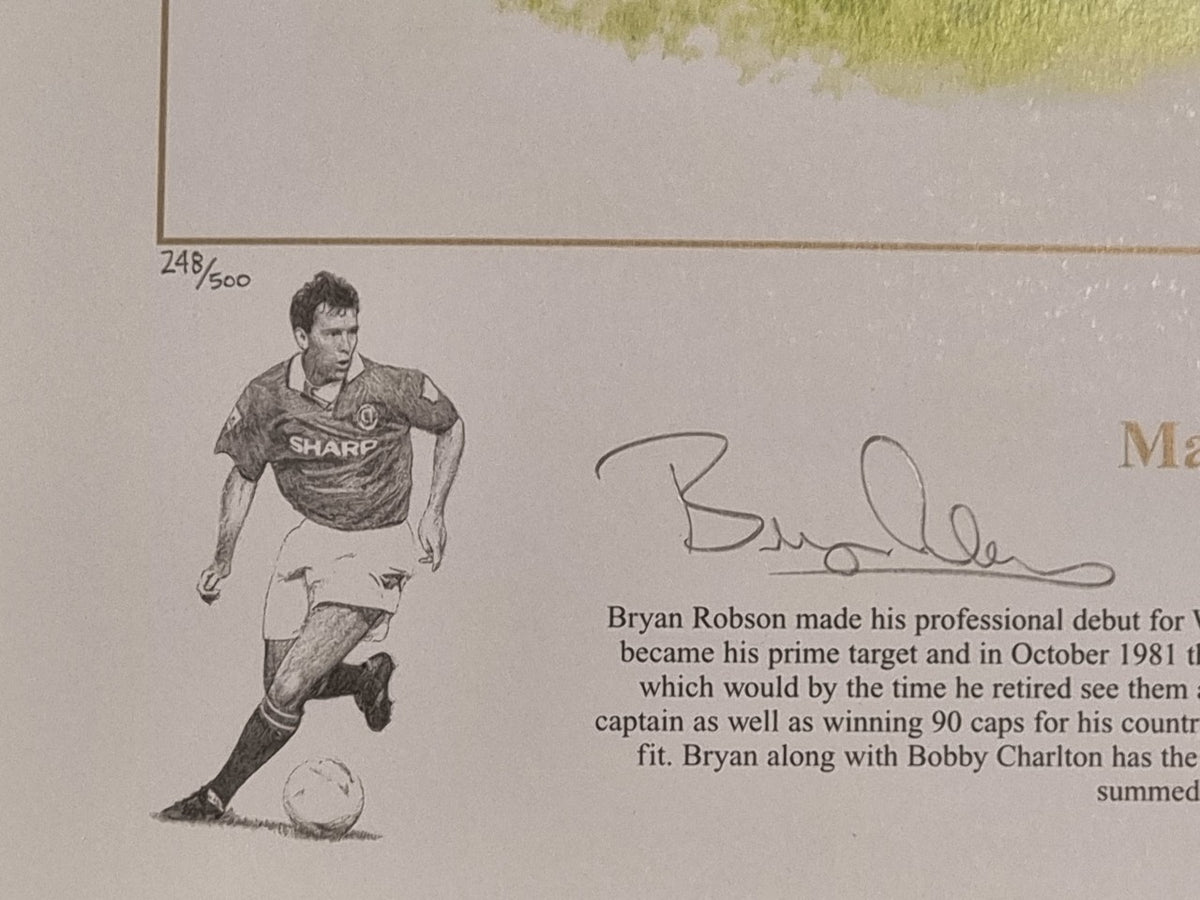 Bryan Robson Signed Artwork: Manchester United & England