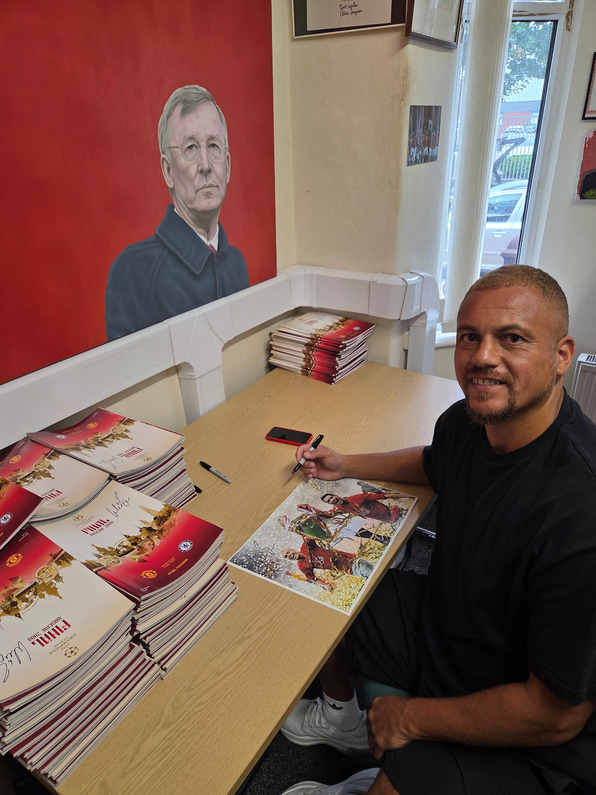 Wes Brown Signed 2008 UCL Final Trophy Celebration with Ronaldo (L)