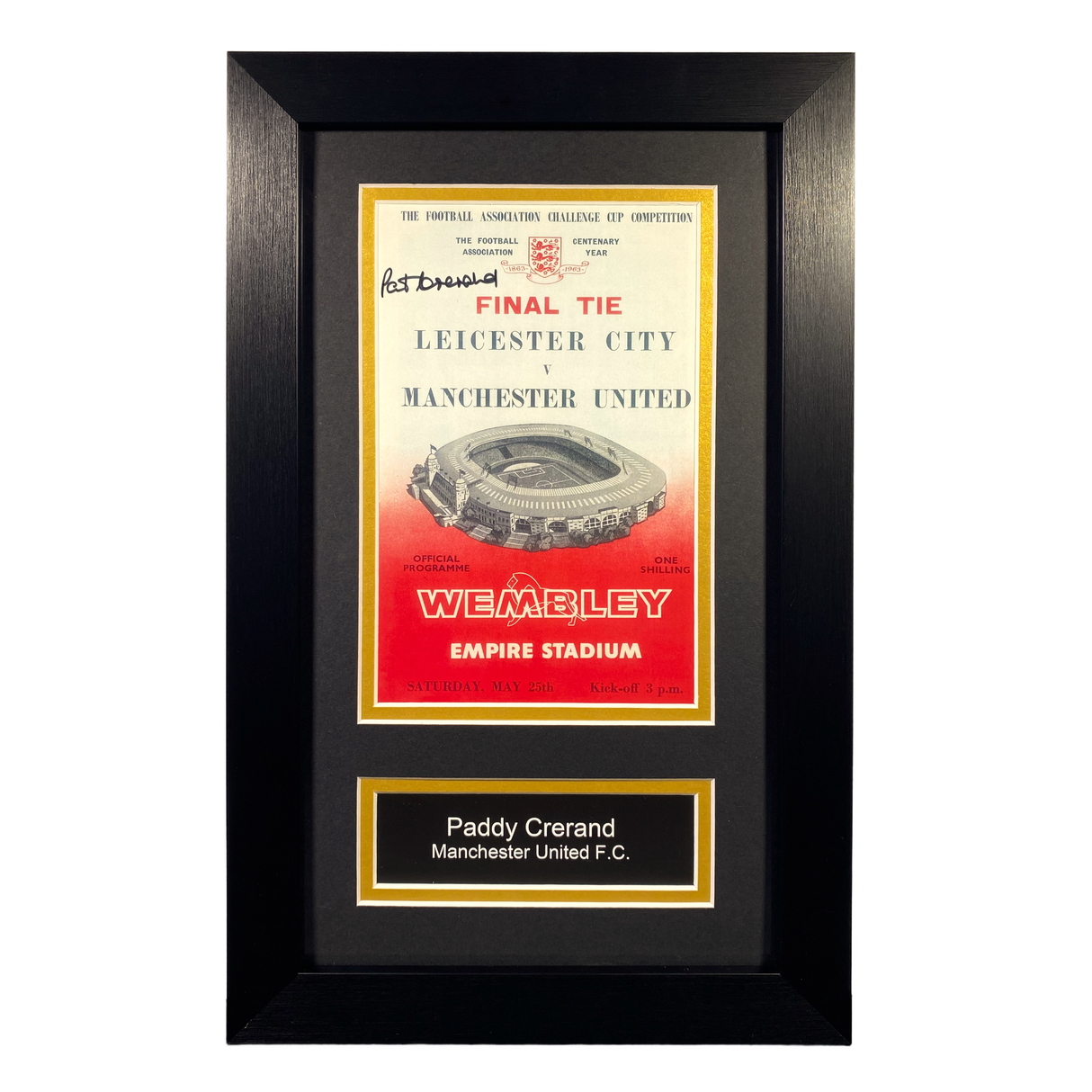 1963 FA Cup Final Programme Print Framed & Signed by Paddy Crerand (Frame S)