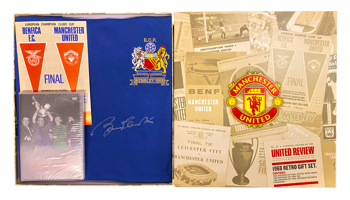 Sir Bobby Charlton Hand Signed 1968 European Cup Final Shirt Box Set
