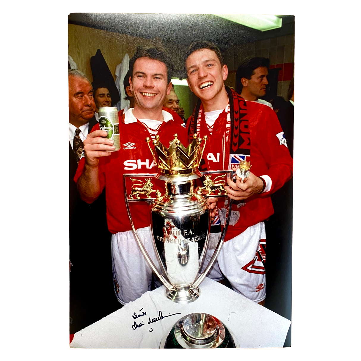 Brian McClair Premier League Trophy Celebration Signed Photo (L)