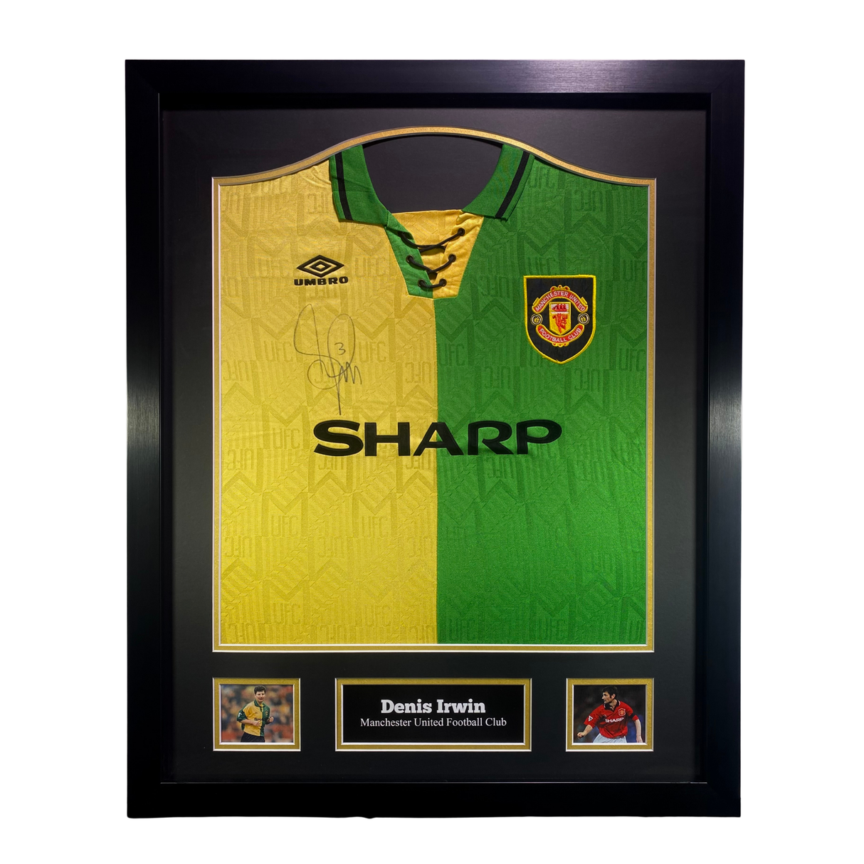 Denis Irwin Signed Manchester United 1992/1994 Green & Gold Shirt