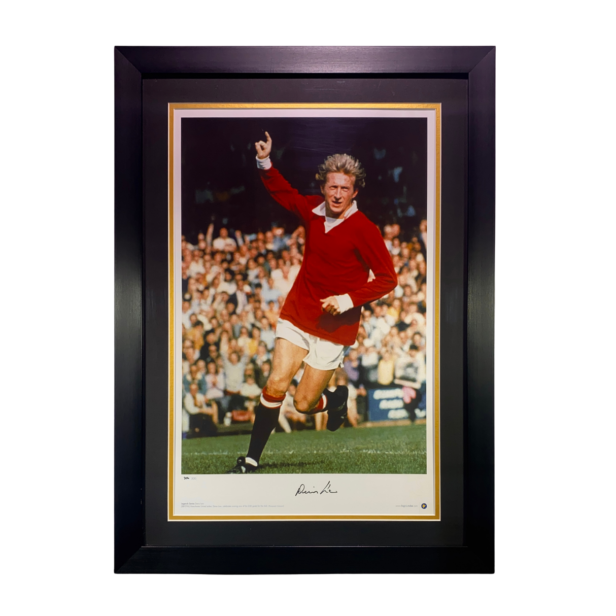 Denis Law Signed Manchester United Photo with Arm Up (XL)