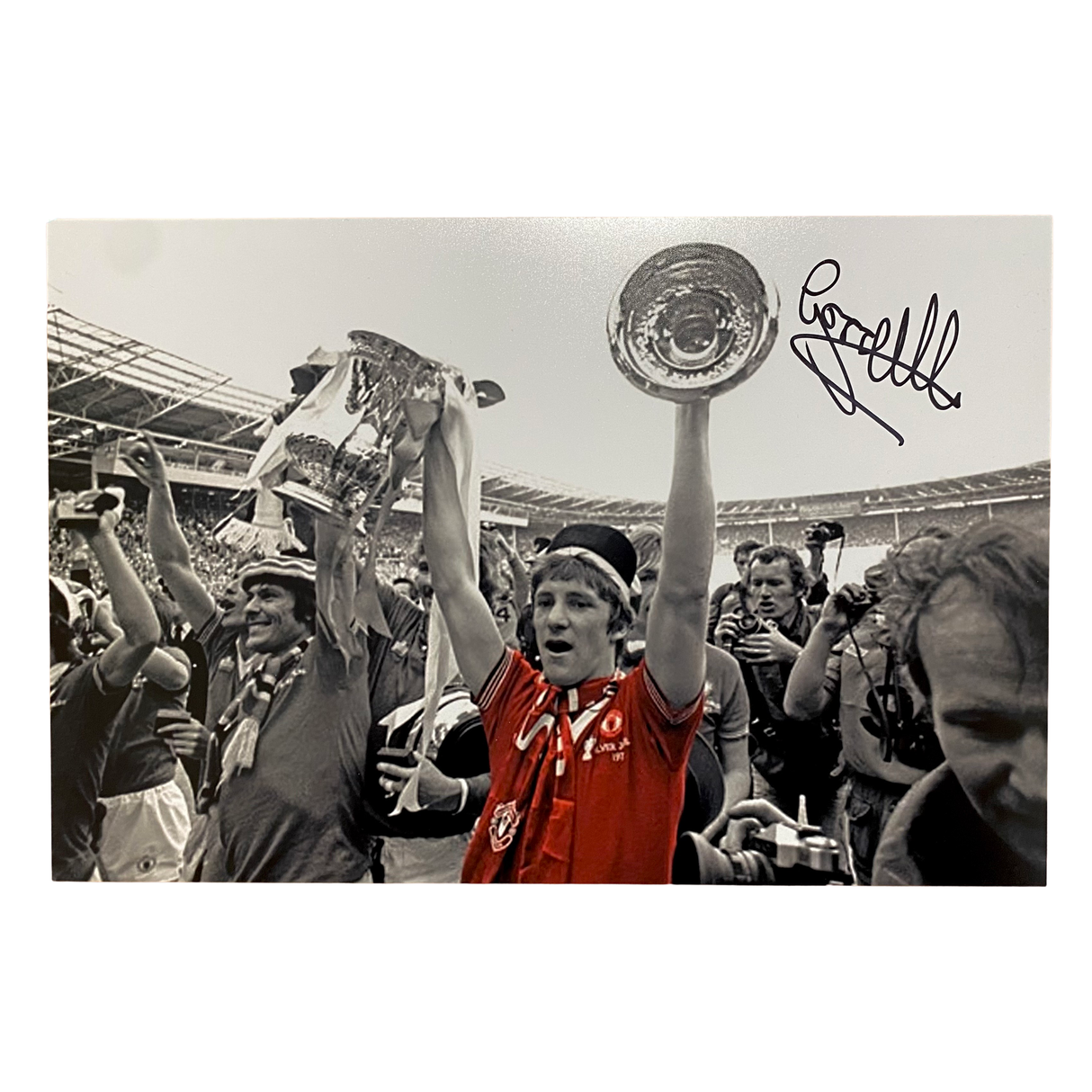 Gordon Hill 1977 FA Cup Final Trophy Signed Photo (Colour) (M)