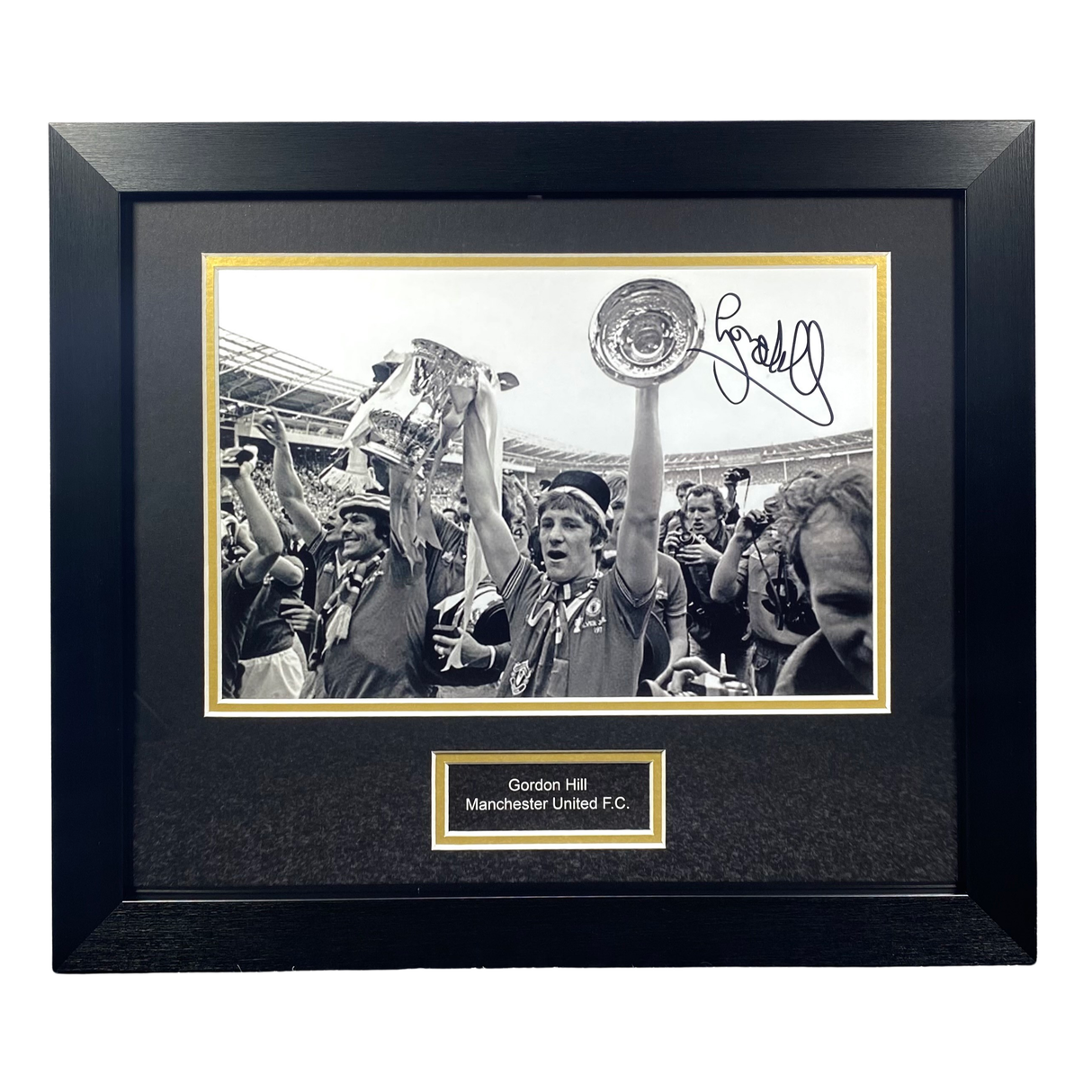 Gordon Hill 1977 FA Cup Final Signed Trophy Photo (Black & White) (M)