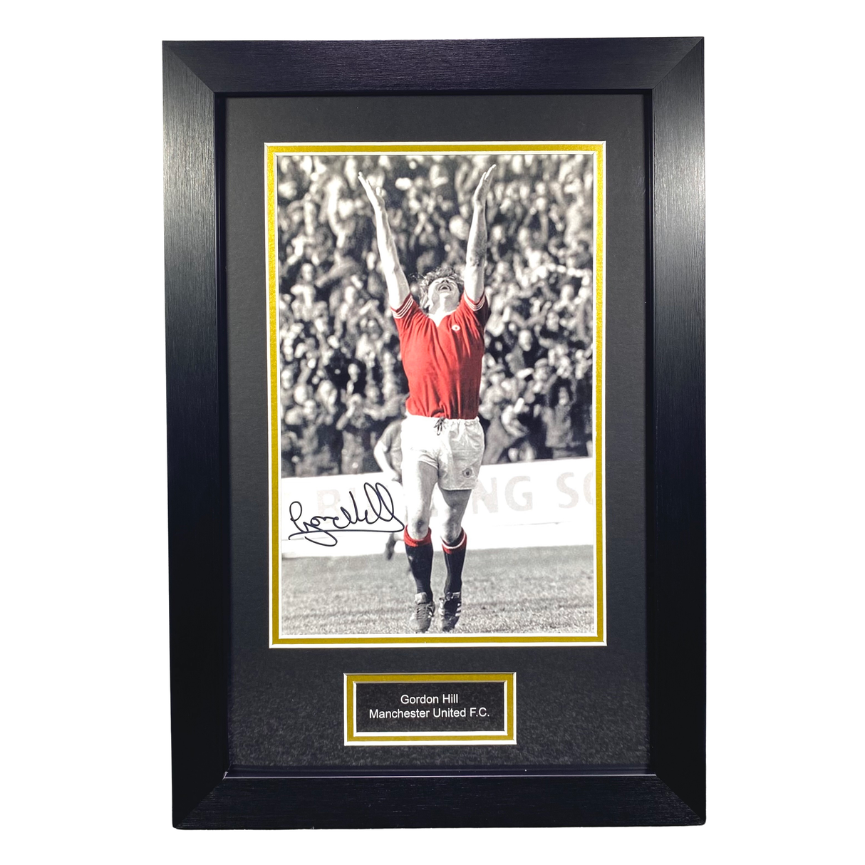 Gordon Hill 1977 Signed Photo - iconic celebration (M)