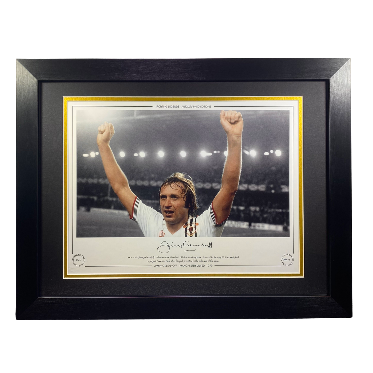 Jimmy Greenhoff Signed 1979 FA Cup Semi-Final Celebration Print (L)