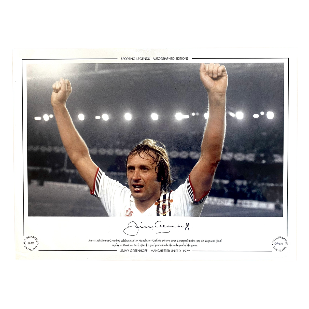 Jimmy Greenhoff Signed 1979 FA Cup Semi-Final Celebration Print (L)