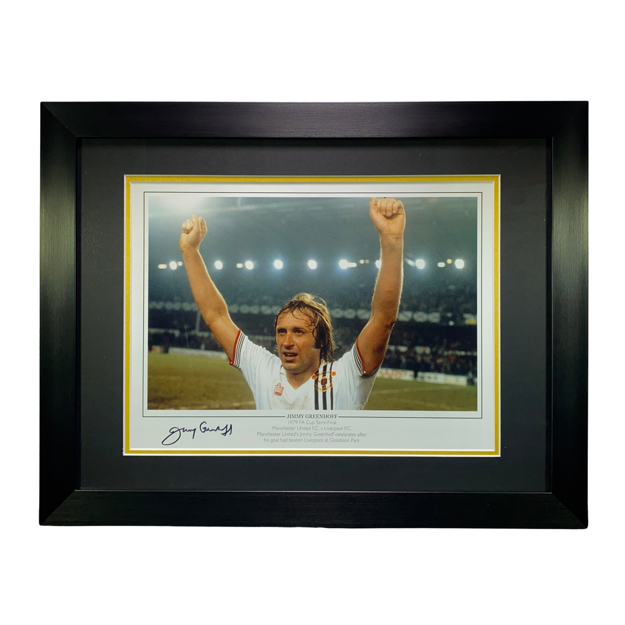 Jimmy Greenhoff Signed 1979 FA Cup Semi-Final Celebration Print (Coloured) (L)