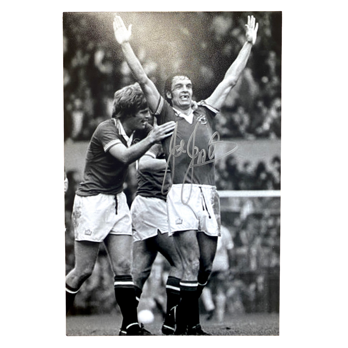 Joe Jordan Celebration Signed Black & White Photo (M)