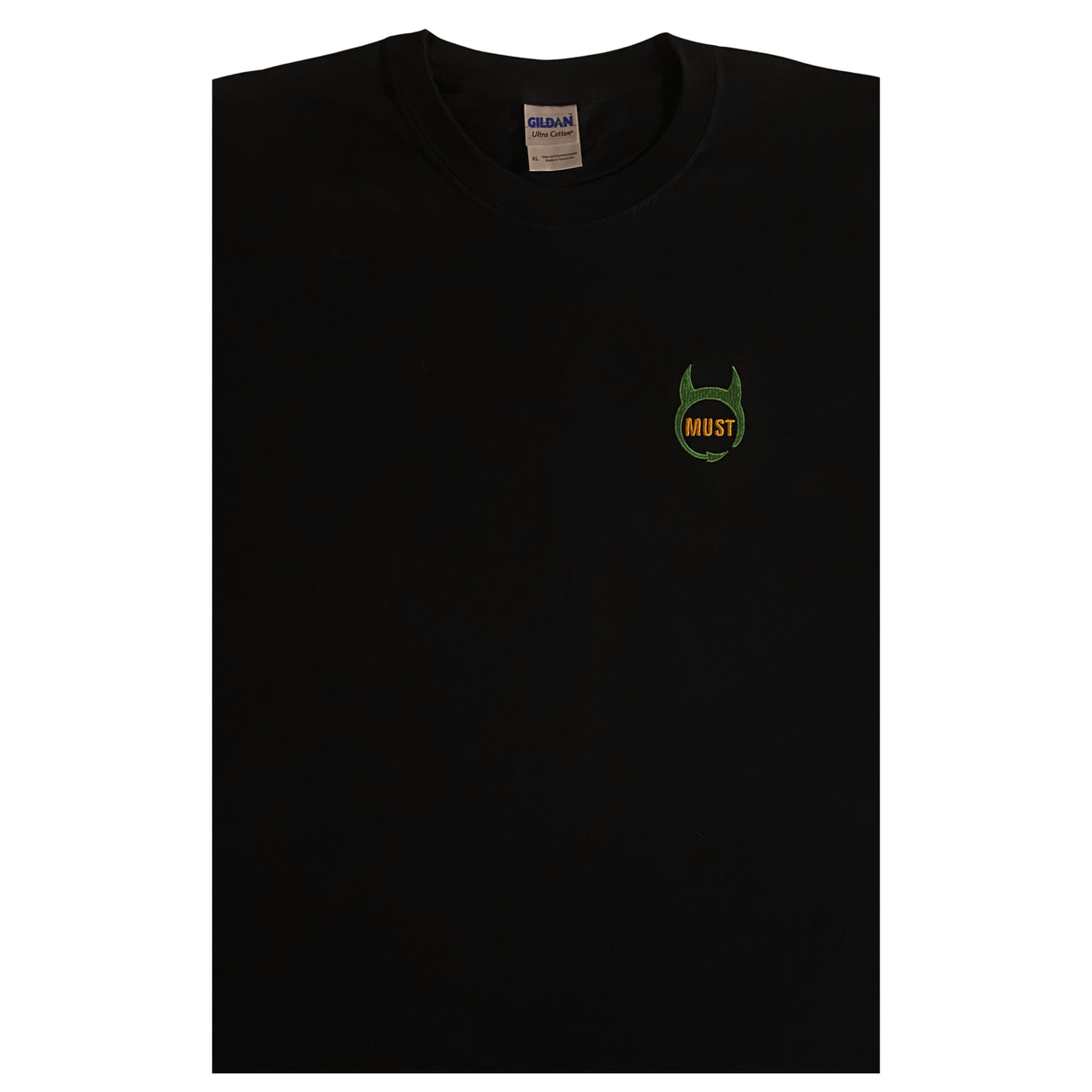 MUST Short Sleeve Embroidered T-Shirt (Black with Green & Gold Logo)