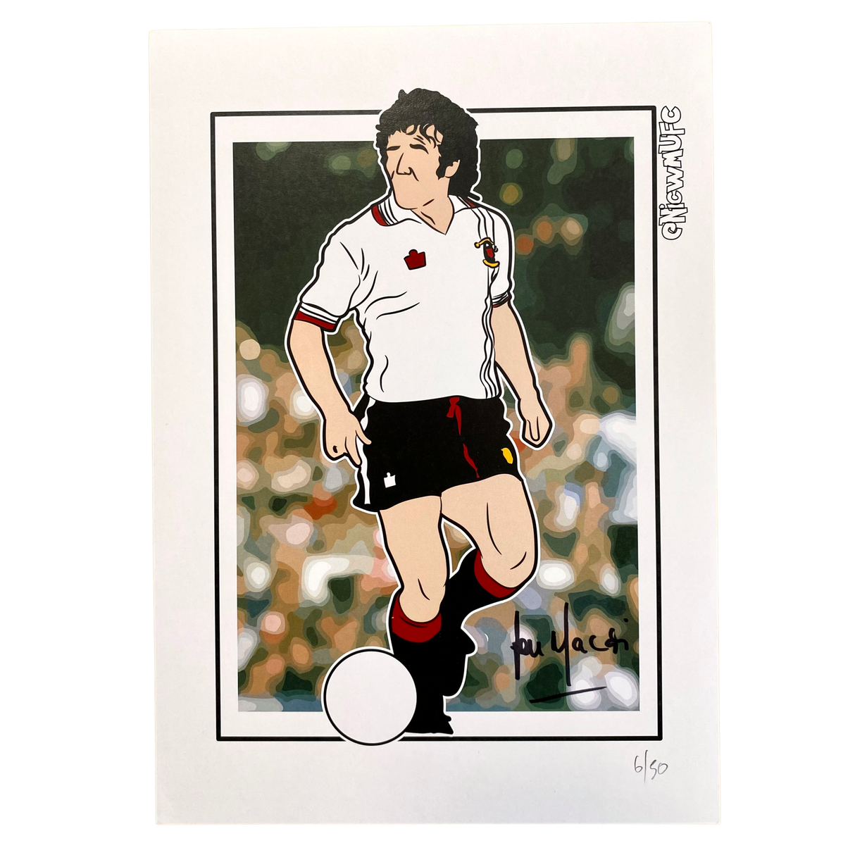 Lou Macari 1977 Cartoon Signed Artwork (M)