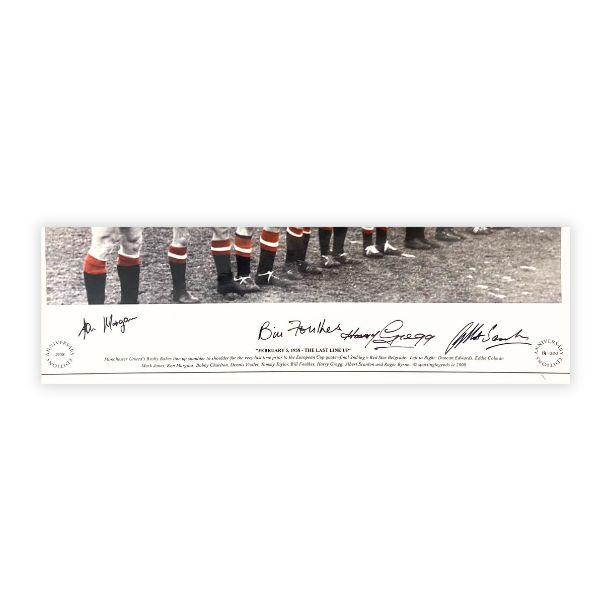 Man United 1958 Last Line Up Framed Photo Signed by Morgans, Foulkes, Gregg and Scanlon (Frame L)