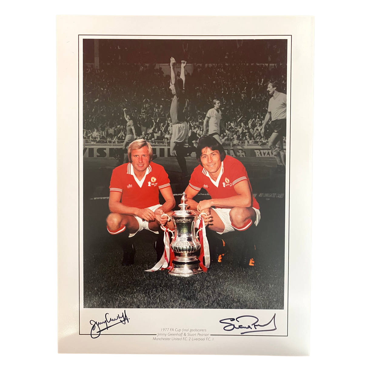 Stuart Pearson & Jimmy Greenhoff 1977 FA Cup Final Signed Print (L)