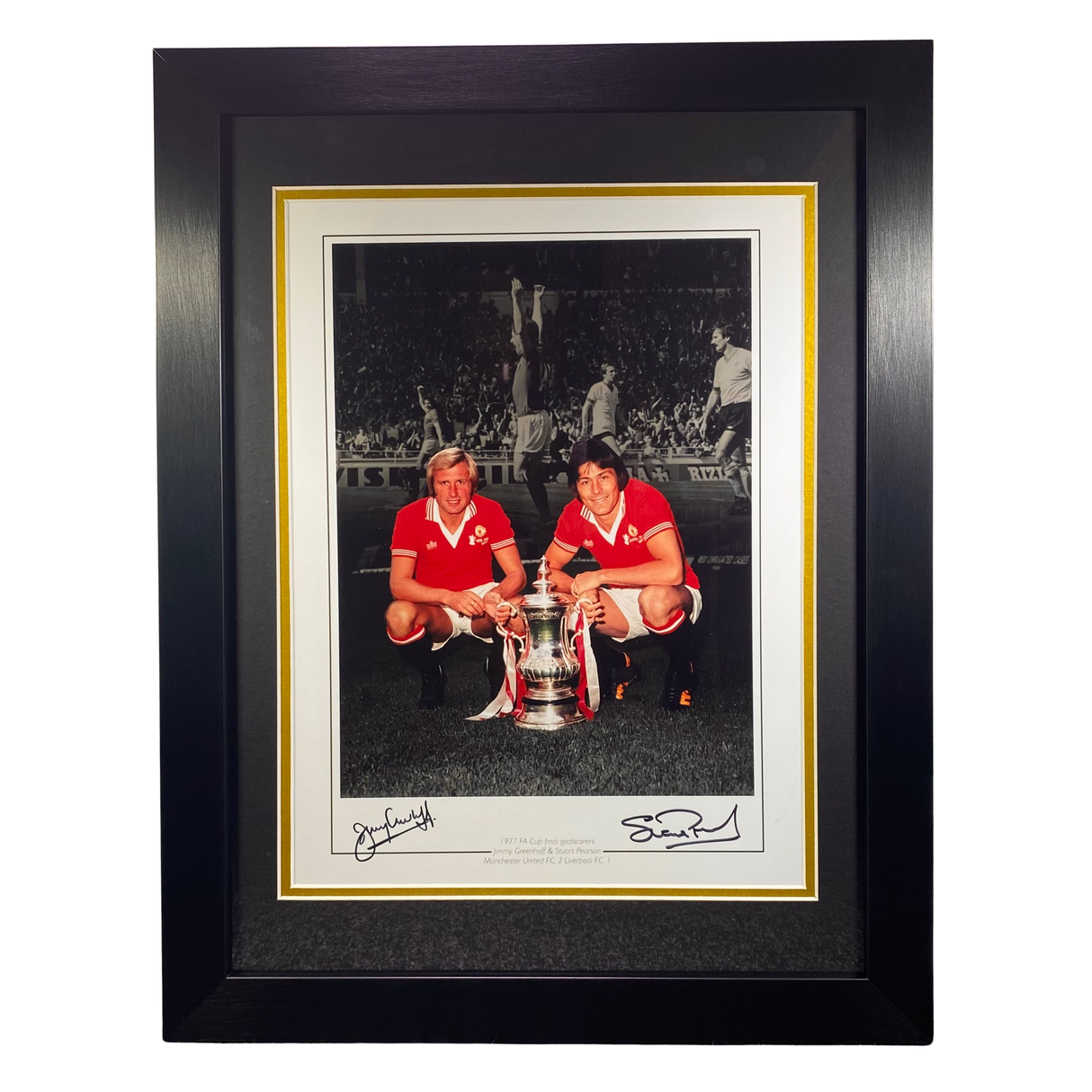 Stuart Pearson & Jimmy Greenhoff 1977 FA Cup Final Signed Print (L)