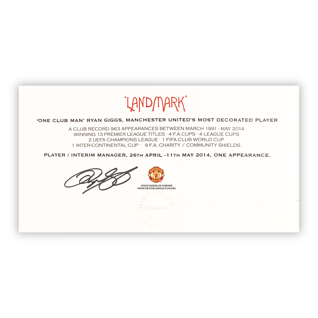 Ryan Giggs Signed "Landmark" Framed Print (Frame M)