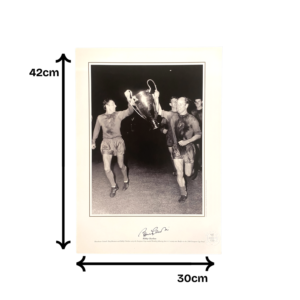 Sir Bobby Charlton Signed Manchester United 1968 European Cup Final - Trophy Photo Print (L)