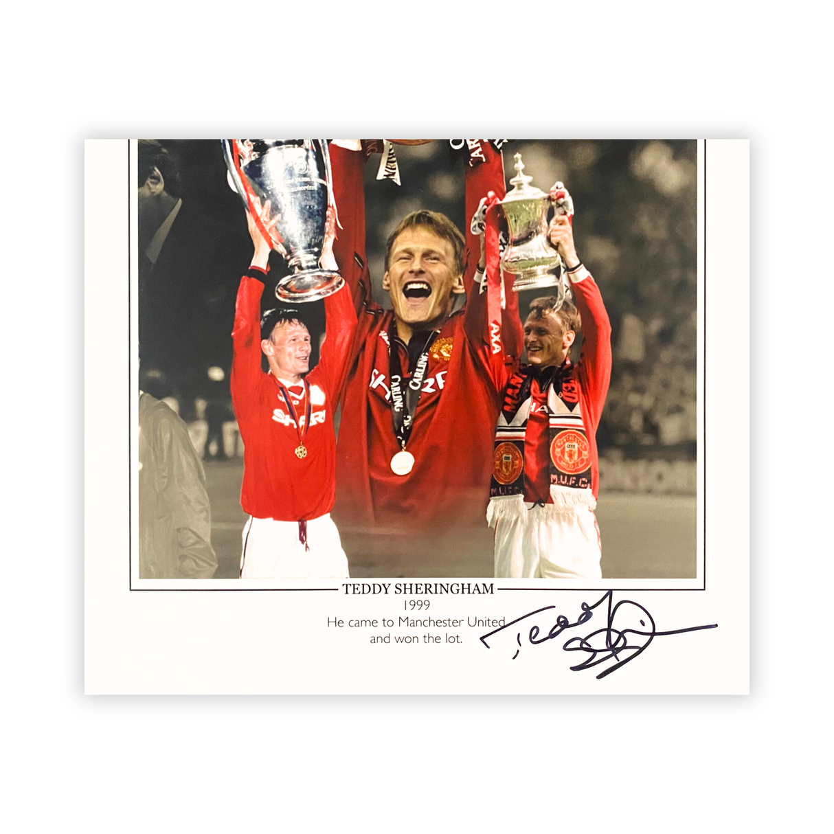 Teddy Sheringham Signed Print - "He Came To Man United And Won The Lot" (L)