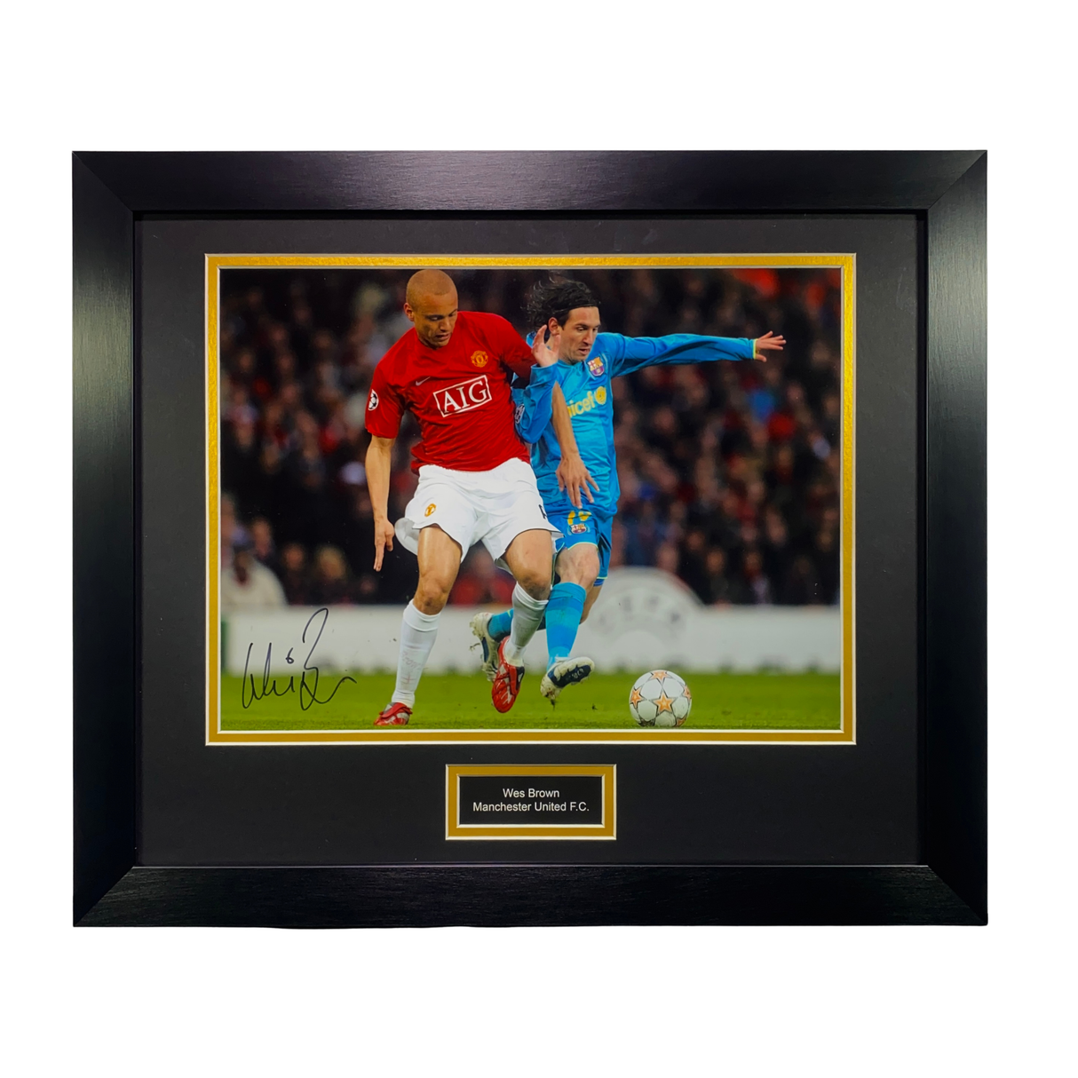 Wes Brown 2008 UCL Tackle Signed Photo (L)