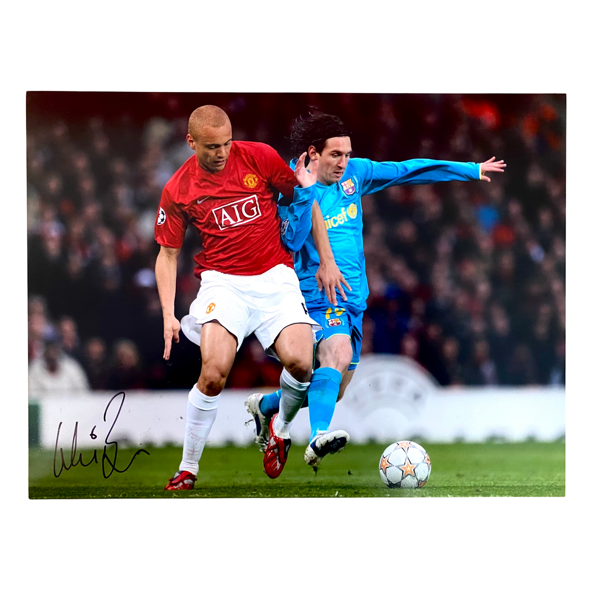 Wes Brown 2008 UCL Tackle Signed Photo (L)
