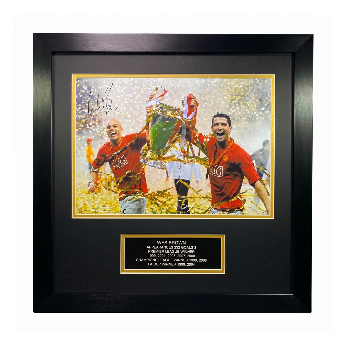 Wes Brown Signed 2008 UCL Final Trophy Celebration with Ronaldo (L)
