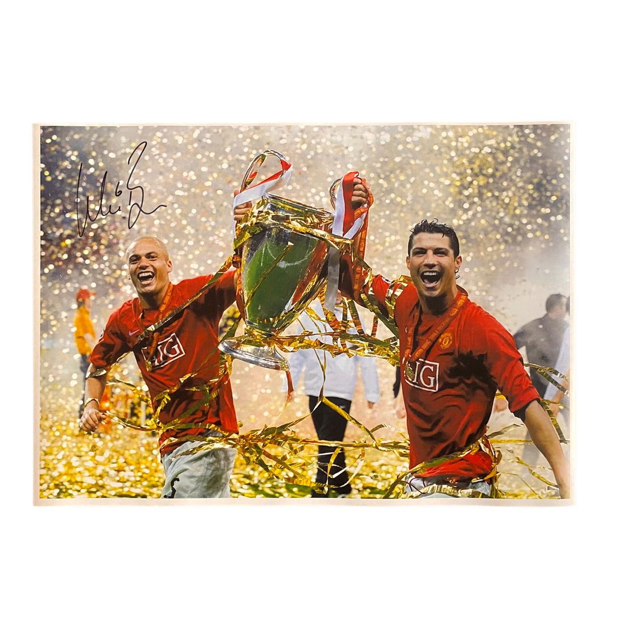 Wes Brown Signed 2008 UCL Final Trophy Celebration with Ronaldo (L)