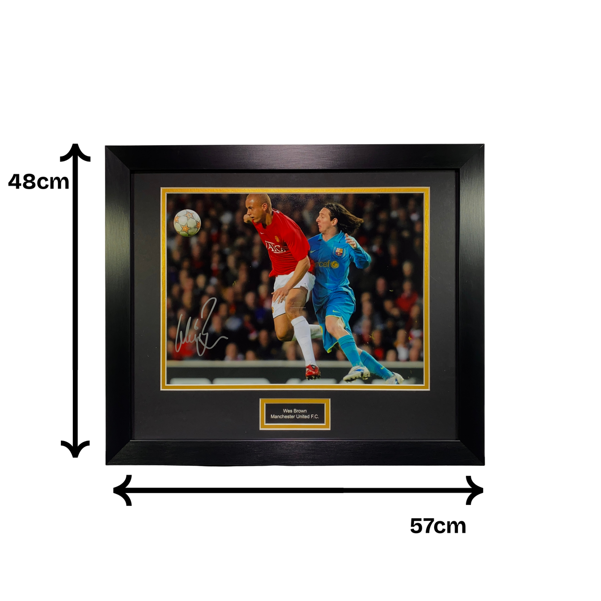 Wes Brown Signed Photo - 2008 UCL Semi-Final v Barcelona (Messi in Pocket) (L)