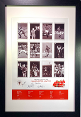 "European Cup Kings 1968" Framed Print 4X Signed by John Aston, David Sadler, Bill Foulkes & Alex Stepney (XL)