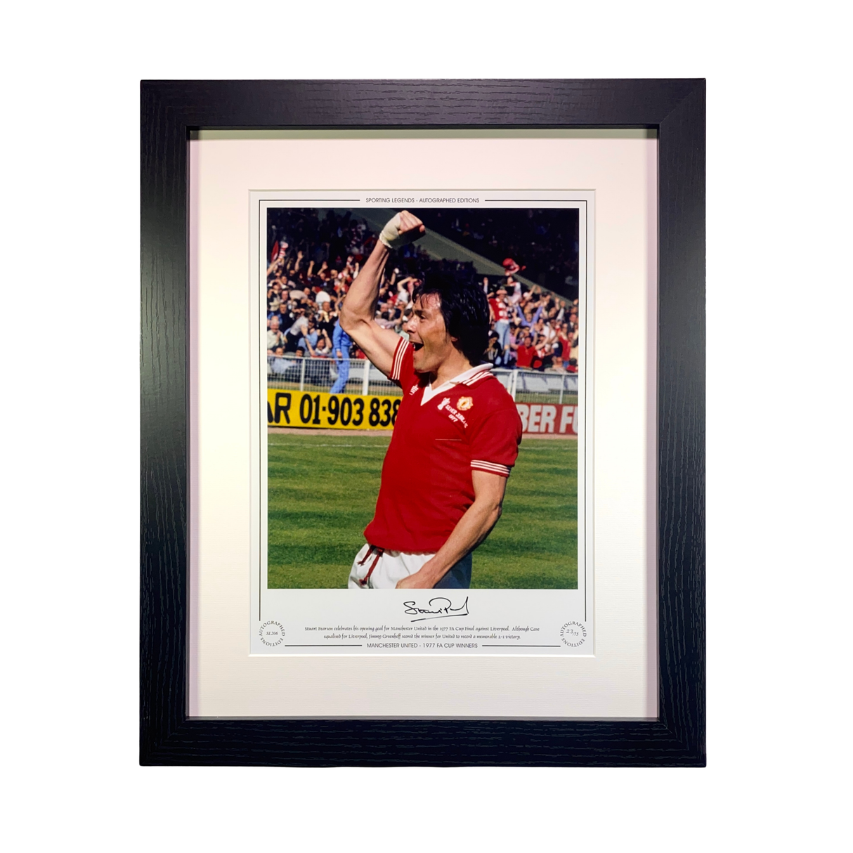 Stuart Pearson Signed Manchester United 1977 FA Cup Winners Framed Photo Print (L)