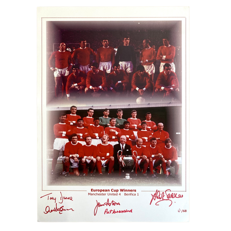 1968 European Cup Winners Limited Edition Framed Print 5X signed by Aston, Crerand, Dunne, Sadler, Stepney (XL)