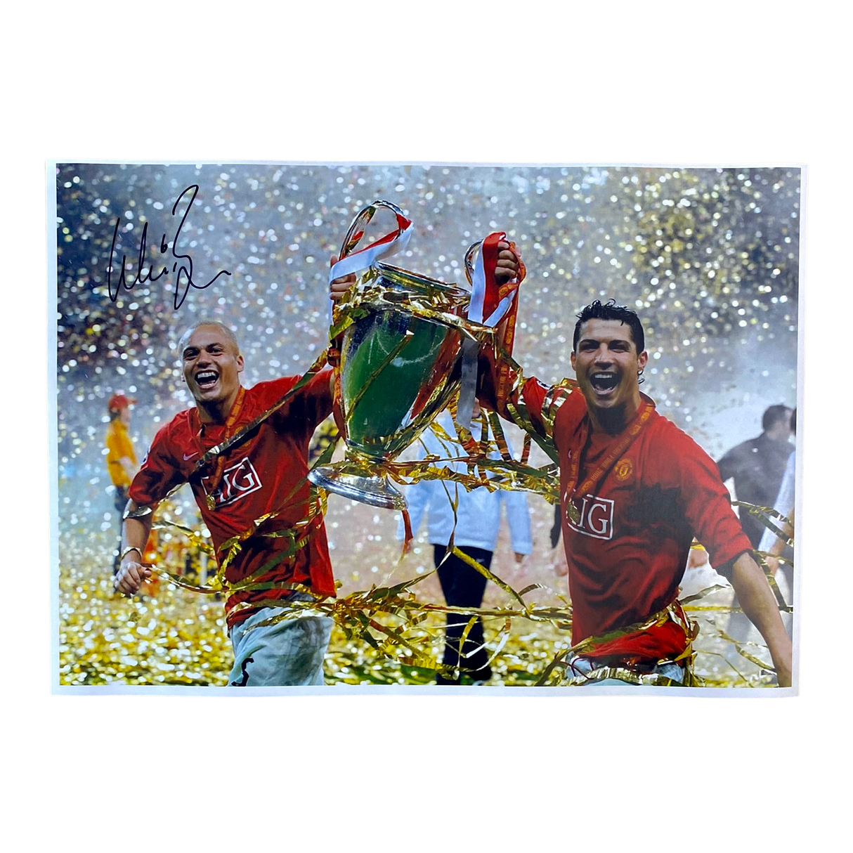 Wes Brown Signed 2008 UCL Final Trophy Celebration with Ronaldo (L)