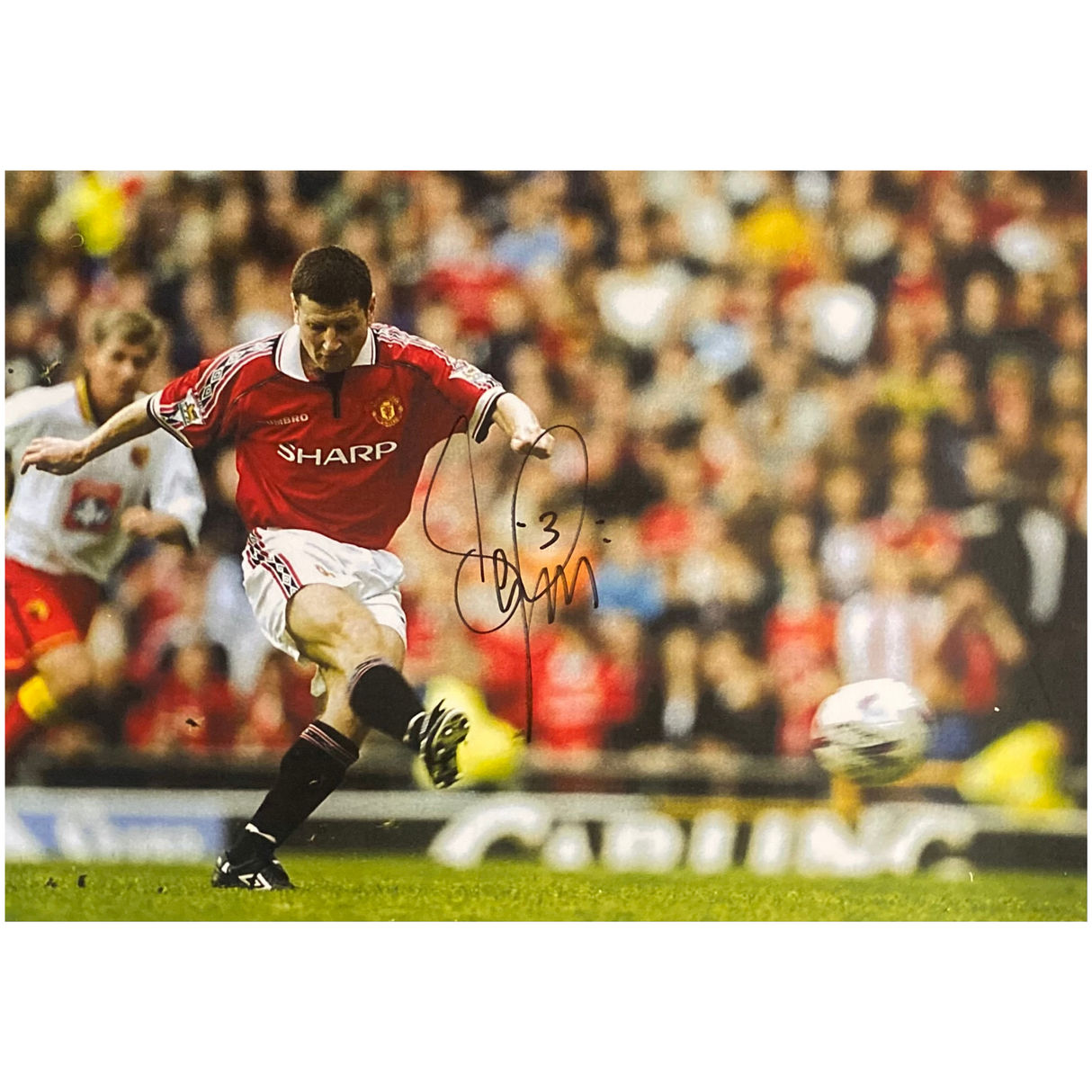 Denis Irwin Signed Classic Strike Photo Print (L)