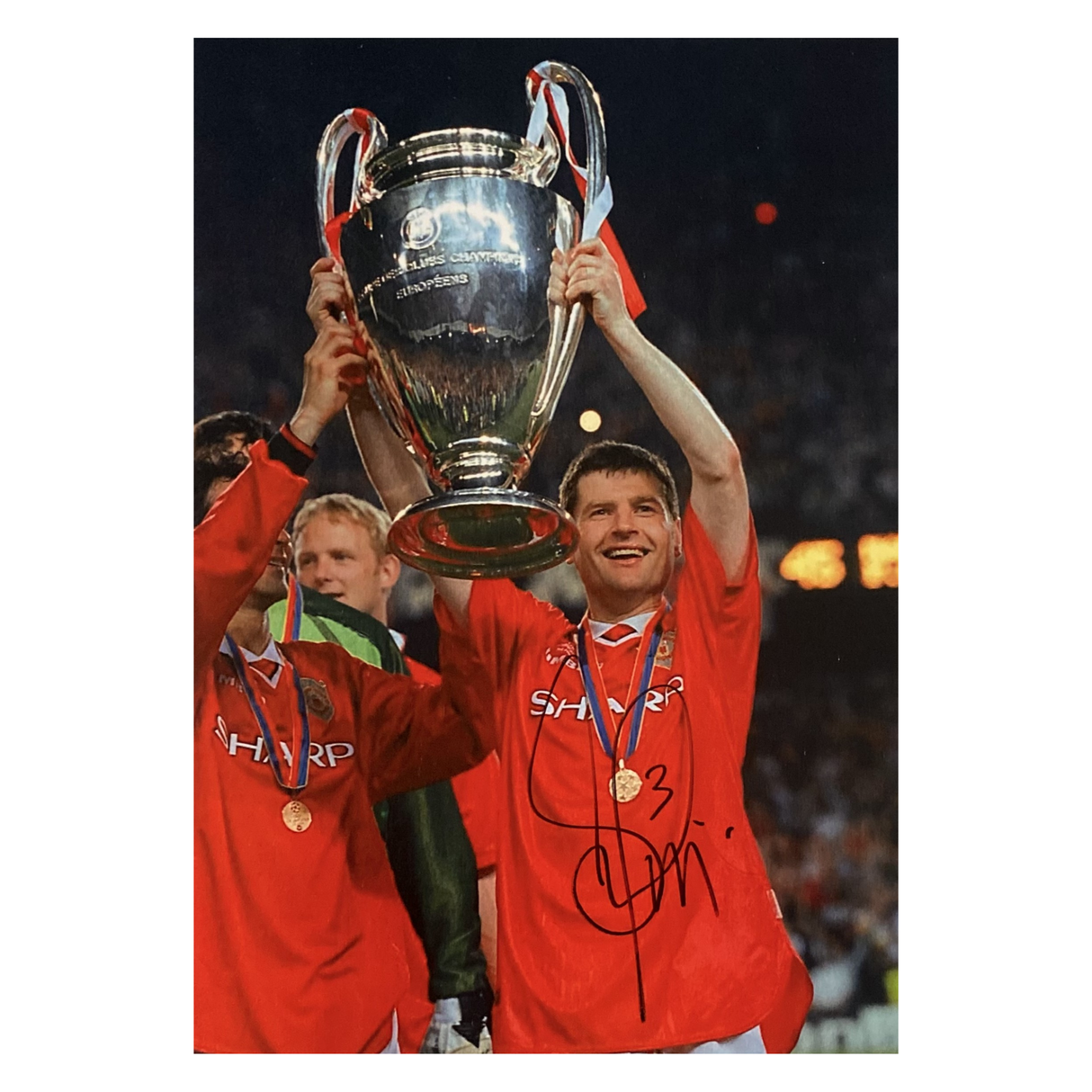 Denis Irwin Signed 1999 UCL Trophy Photo Print (M)