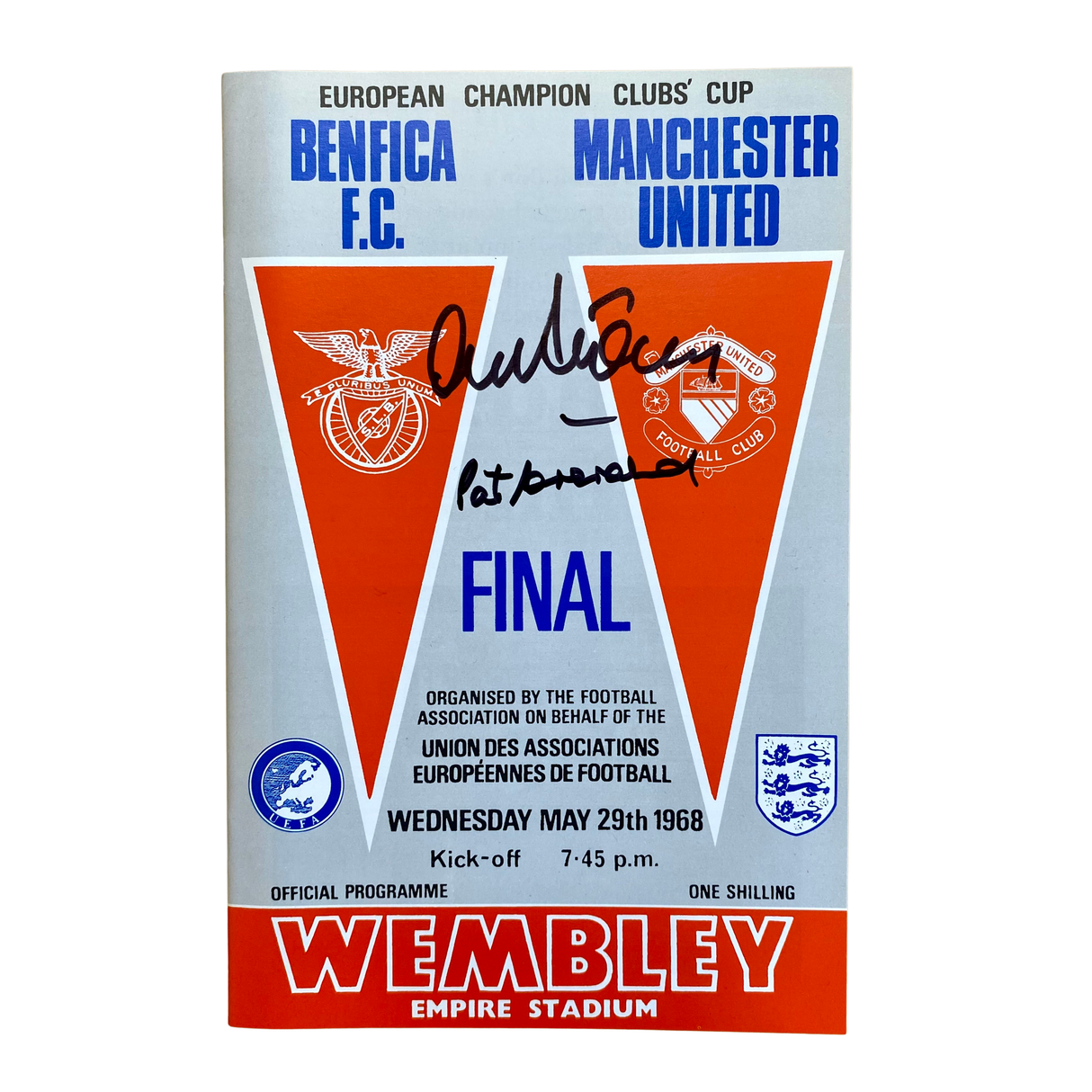 1968 European Cup Final Programme 2X Signed by Alex Stepney and Paddy Crerand (S)