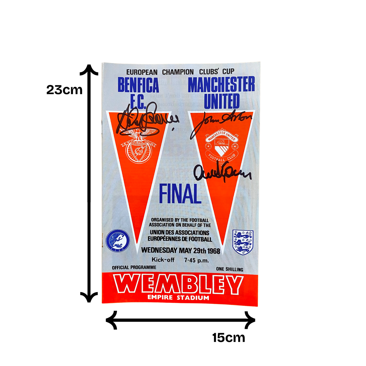 1968 European Cup Final Programme 3X Signed by Alex Stepney, David Sadler & John Aston