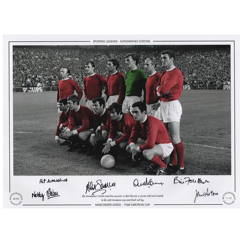 Multi Signed Man United 1968 European Cup Photo - Signed by 6