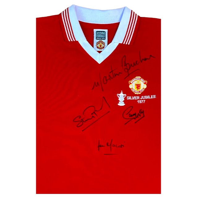 Sammy Mcllroy, Stuart Pearson, Lou Macari & Martin Buchan 1977 FA Cup Final Signed Shirt