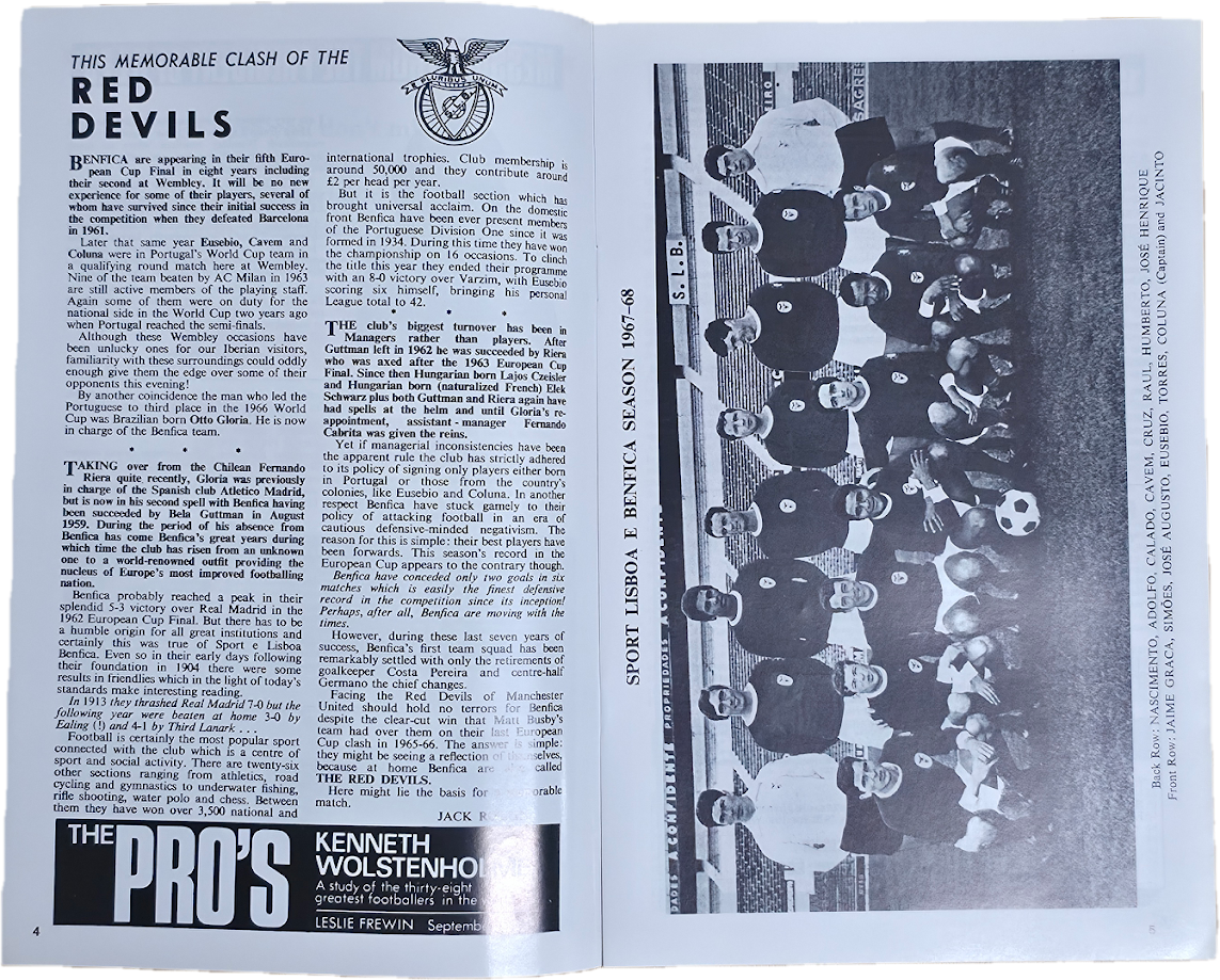 Alex Stepney Name Personalised Signed 1968 European Cup Final Programme