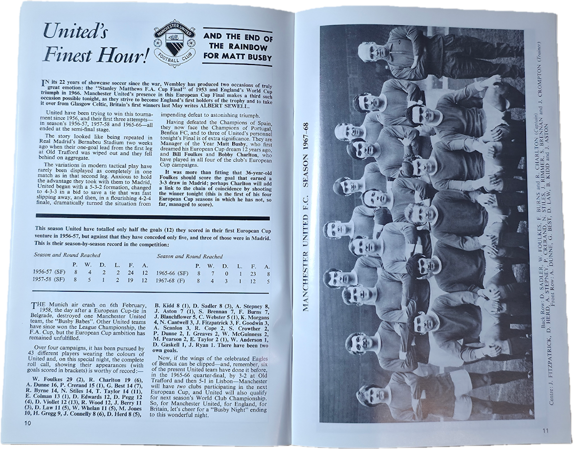 Alex Stepney Name Personalised Signed 1968 European Cup Final Programme