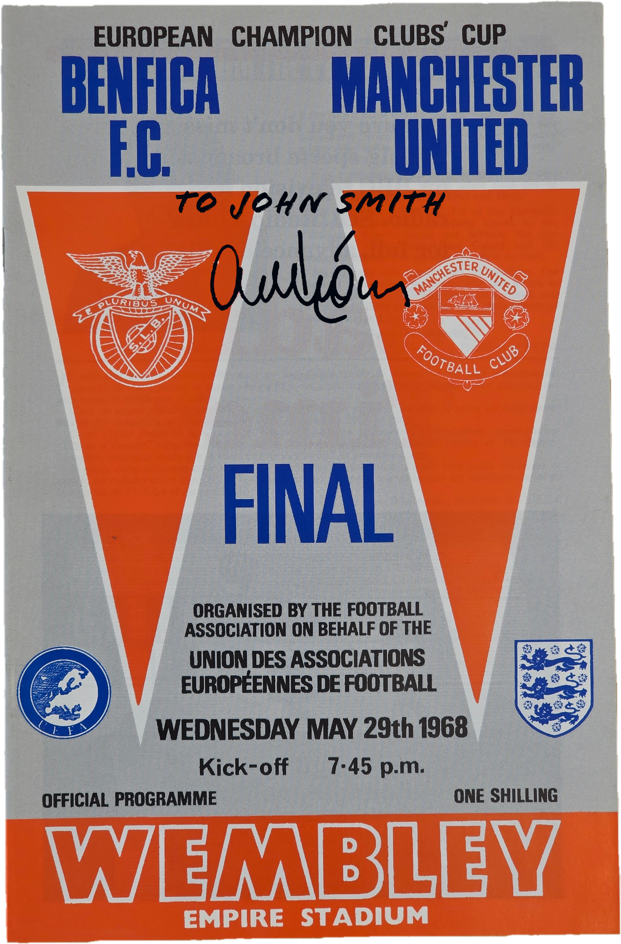 Alex Stepney Name Personalised Signed 1968 European Cup Final Programme