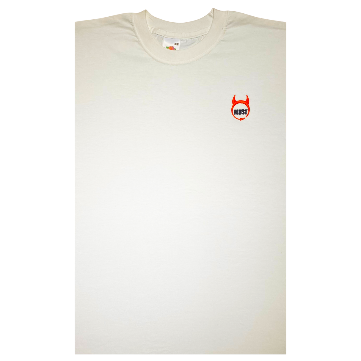 MUST Short Sleeve Embroidered T-Shirt (White with Red & Black Logo)