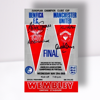 1968 European Cup Final Programme 4X Signed by Stepney, Sadler, Crerand and Aston (S)