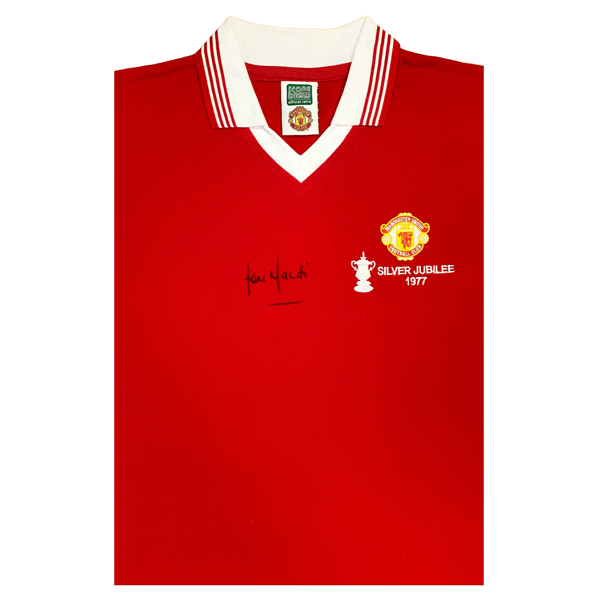 Lou Macari Signed 1977 Silver Jubilee FA Cup Winners Home Shirt