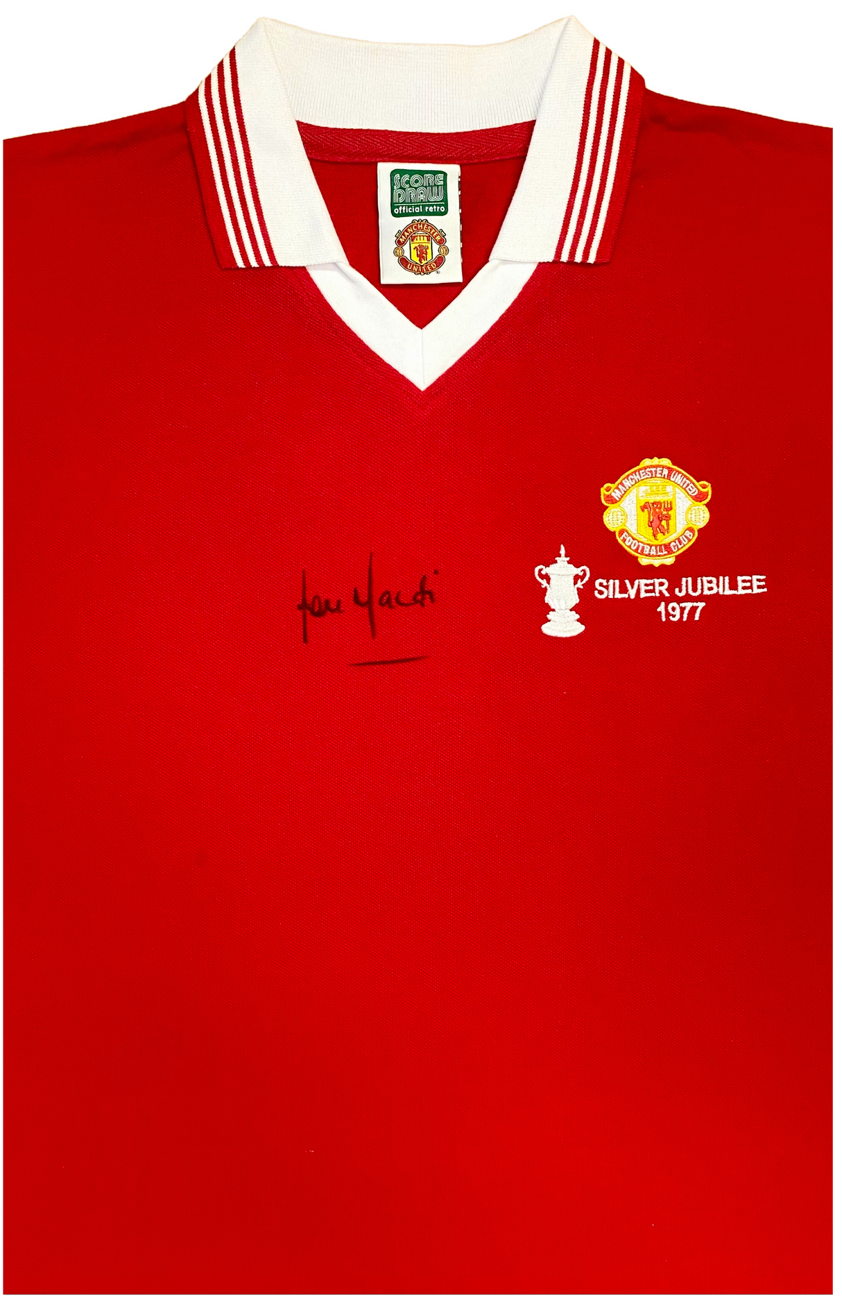 Lou Macari Signed 1977 Silver Jubilee FA Cup Winners Home Shirt
