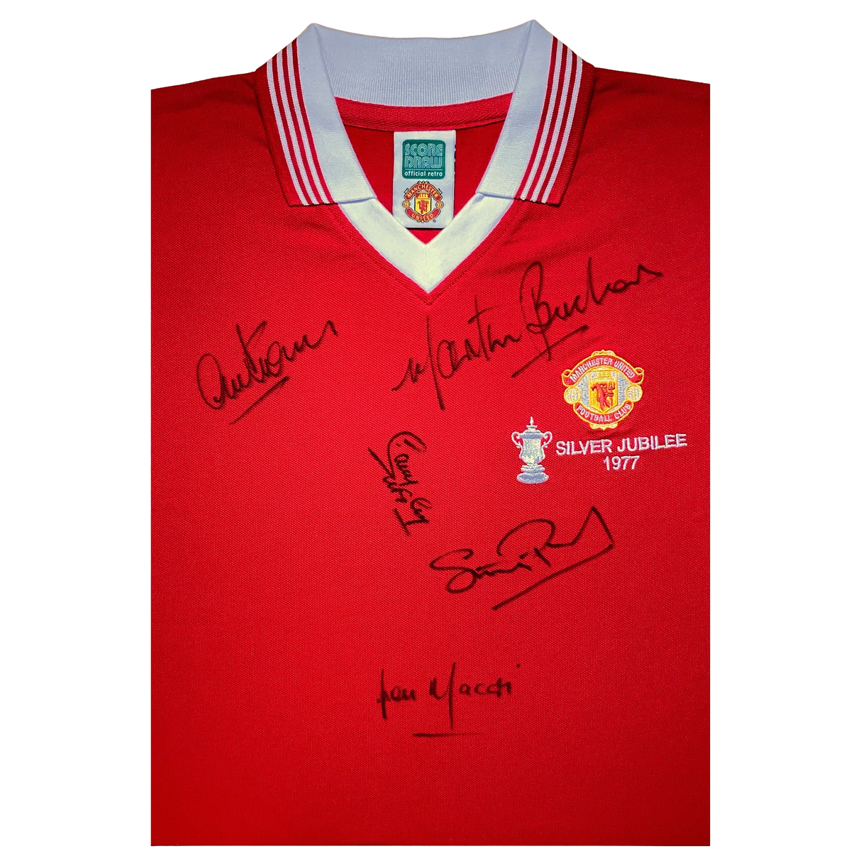 1977 FA Cup Final Shirt Signed by Stepney, Mcllroy, Pearson, Macari and Buchan