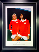 Framed Manchester United Photo of Denis Law With George Best - Signed by Denis Law (L)